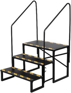 Nisorpa 3 Step RV Stairs, Outdoor Hot Tub Stairs w/2 Adjustable Height Side Assist Handrails Economy 5th Wheel Stair for Travel Trailer, Mobile Home, Camper and Porch with Anti-Slip Tapes