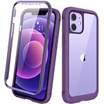 Diaclara Case Compatible with iPhone 12/12 Pro, 360° Full Body with Built-in Screen Protector Touch Sensitive Shockproof Bumper Case Cover Clear-Back Designed Compatible for iPhone 12 6.1"-Purple