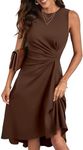 Happy Sailed Cocktail Dresses for Women 2024 Summer Sleeveless Ruched Waist High Waist Pleated Irregular Hem A-Line High Low Flowy Midi Dress for Wedding Guest Brown X-Large