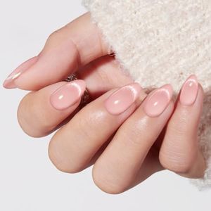 Modelones Cat Eye Press on Nails Short Almond, Pink Fake Nails Reusable Nail Kit with Nail Glue Adhesive Tabs Mini Nail File, Nails Press Ons 32Pcs 16 Sizes, Women Girl Gift