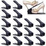 YIHATA Shoe Slots Organizer, Thickening Hollow Out Shoe Rack Adjustable Shoe Stacker Space Saver, 16 Pack Double Deck Shoe Racks Holder for Closet Organization Men Women Kid Shoes Box(Black)