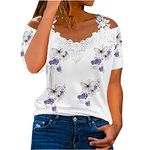 AMhomely Women Blouse Party Elegant Short/Long Sleeve Tops for Work UK Casual Off The Shoulder Lace Regular Fit Tops V-Neck Shirt Tops Business Office Top Ladies Loose Shirt Blouse for Spring/Summer