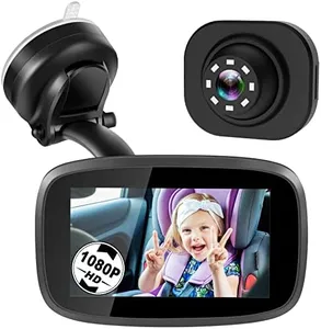 1080P Baby Car Mirror, Shybaby 4.3'' Baby Car Camera Monitor 170° Wide View, HD Night Vision Function and Reusable Sucker Bracket, Safety Rear Facing Car Set Camera Infants Kids Toddlers Black