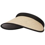 Croogo Wide Brim Sun Hats Fashion Summer Visors for Women UV Protection Beach Cap UPF 50+ Straw Golf Visor Hat,Black-KD09