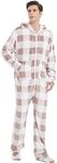 Blafly Adult Onesie Pajamas for Men Cozy Flannel Buffalo Plaid Family Christmas Pjs with Hoodie and Footed Mens Plus Size Funny Zipper Outfits Unisex Sleepwear Jumpsuit XL