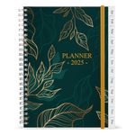 2025 Diary, A5 Weekly Planner with Monthly Tabs, January 2025 - December 2025, Back Pocket, Planner 2025 with Elastic Closure, Flexible Cover, 14.8×21cm, Green