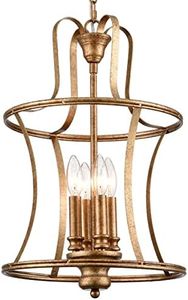TEENYO Modern Lantern Pendant Light 4-Light Chandelier Lighting, Rusty Gold for Kitchen Island Dining Room Entryway
