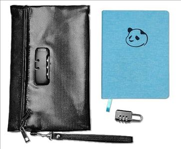 Panda Planner - Password Organizer - 5 x 7" Cloth Hardcover with Fire/Water Resistant Lock Bag - Alphabetical Tabs - Secure Password Keeper with Fire & Water Resistant Locking Document Bag - Includes