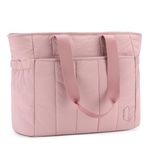 VASCHY Puffer Tote Bag for Women, Lightweight Utility Work Quilted Puffy Laptop Tote Purse with Compartments Zipper Handbag for Teachers/Travel/Shopper,Pink