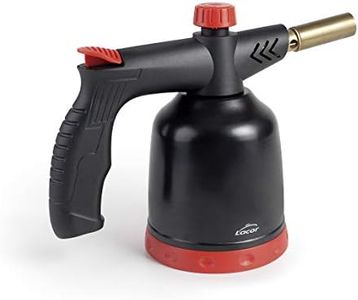 LACOR 68968 Chalumeau de cuisine, torche à gaz professionnelle, allumage piézoélectrique, flamme réglable, rechargeable avec cartouches, système 360°, 1,7kw, 1300°C, noir, plastique