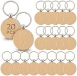 AUEAR, Blank Wooden Key Chain Wood Keychain Key Ring Key Tags Personalized EDC or Best Gift Craft (Round, 20 Pack)