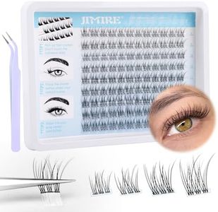 JIMIRE Self Adhesive Eyelashes Natural Look Wispy Pre Glued Lash Clusters No Glue Needed Press on Lashes with Tweezers Reusable Self Adhesive Lash Clusters Easy to Apply 9-12MM