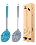 Pack of 2 Kitchen Ladle Strainer, Large Slotted Spoon with High Heat Resistant,BPA Free Non Stick Cooking Skimmers for Draining & Frying (Gray-Blue)