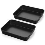 HaWare Mini Baking Tray, Non-Stick Stainless Steel Oven Baking Sheet Pan Set of 2, Rectangle Deep Cake Tin for Roasting Baking Serving, 23.5x17.5x5cm, Healthy & Non-Toxic, Rust Resistant (Black)