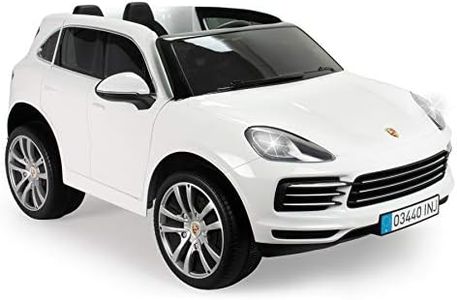 INJUSA - Porsche Cayenne S Elektroauto, 12V Batterie, für Kinder ab 3 Jahren, mit Gaspedal, Funksteuerung, Rückwärtsgang, Sicherheitsgurt, Sounds, MP3 und LED-Licht, Porsche-Lizenz, 6 km/h, weiß
