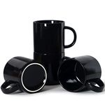 12 oz Stackable Coffee Mugs, Smilatte M101 Novelty Ceramic Cup for Boy Girl Lover, Set of 4, Black