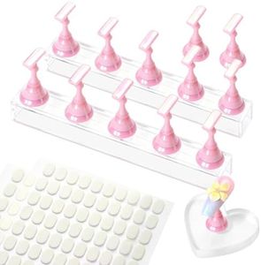 SAVILAND Nail Stand for Press On Nails: 1 Heart Shaped Acrylic Magnetic Nail Holder for Painting Nails 2 Sets Nail Stand False Nail Tips with 200 Double-Sided Tape Home DIY Nail Art Tool Beginner
