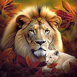 Bimkole 5D Diamond Painting Kits for Adults Lion Maple Leaf, Full Drill Animal DIY Rhinestone Embroidery Set Paint with Diamonds Art by Number Kits Cross Stitch Home Wall Craft Decoration 12X12 inch