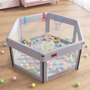 Baby Playpen Foldable for Toddlers With Breathable Mesh Walls, Sturdy Safety Play Pen, Fitted Mat for Indoor and Outdoor Use, Travel Bag Included (Hexagon)