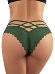 FULLJOYLOVE Lace Thongs for Women Plus Size Naughty Tangas Knickers Ladies Lace Underwear Sexy Stretchy Hollow Panties Briefs Green