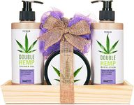 BRUBAKER Cosmetics Hemp Oil Body Care and Shower Set Fresh Lavender & Elderflowers with Wooden Tray (5 Pieces)