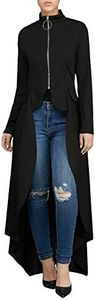 Christ Warner Womens Long Dovetail Gothic Trench Coat Polka Dot Zipper Up Tailcoat Jacket