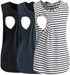 Smallshow Women's Maternity Nursing Tank Tops Breastfeeding Clothes 3-Pack, Black-Dark Grey-White Stripe(3 Packs), Medium