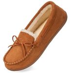 HomeTop Women's Moccasins House Slippers Memory Foam Microsuede Faux Fur Indoor Outdoor Loafer Shoes Chestnut,7 US