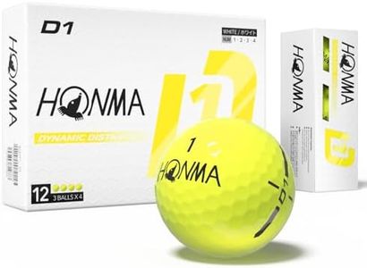 Honma 2024 D1 Distance Golf Balls,Extra Soft Feel with Long Distance,High Speed Core with Low Spin Design,Low Compression Golfballs Perfect for Men,Women Beginners,1 Dozen,Yellow