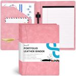 Koogel Portfolio Leather Binder, Pink Portfolio Folder for Legal Pad Organizer with 30 Sheets Writing Notepad