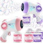 JOYIN 2 Kids Bubble Guns with 4 Bottles Solution, Automatic Bubble Machine Gun with 8 Holes for Kids, Adults, Summer Toys, Easter Basket Stuffers, Birthday Gift, Party Favors-Purple，Pink