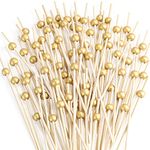 100 Pcs Cocktail Picks, 12 cm Toothpicks for Appetizers, Bamboo Cocktail Sticks Skewers for Drinks, Desserts, Charcuterie, Wedding Party Fancy Toothpicks, Gold Pearl Mini Food Picks Decorative