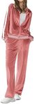 Ekouaer Women's Velvet Velor Tracksuits 2 Piece Lounge Outfits Zip Up Sweatshirt and Sweatpants with Pockets S-3XL