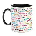 FurnishFantasy Customised Happy Birthday Ceramic Coffee Mug - Best Birthday Gift for Son, Daughter, Brother, Sister, Gift for Kids, Return Gift - Color - Black, Name - Kishan