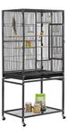 Yaheetech Bird Cage Flight Large Parrot Cages for Budgies Cockatiels Conures Parakeets Lovebirds with Rolling Stand, Black