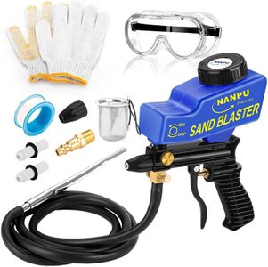 NANPU Air Sand Blaster Gun with Siphon & Gravity Feed for Air Compressor, Ceramic Nozzle, Metal Body, Paint/Rust Remover for Metal, Wood & Glass Etching, for Aluminum/Sand/Walnut Shells/Soda Blasting