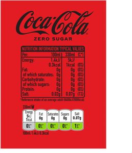 Coca-Cola Zero Sugar Soft Drink, 24 x 330ml Cans