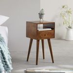 Streem Furniture Solid Wood Bedside Table: Designer Nightstand with 1 Drawer and 1 Shelf - End Table for Bedroom