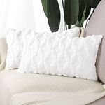 Madizz Set of 2 Soft Plush Short Wool Velvet Decorative Cushion Covers Luxury Style Throw Pillow Cases Pillow Shell for Sofa Bedroom White 12x20 inch, 30x50 cm Rectangular