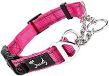 PETTOM Half Choke Dog Collar Adjustable Reflective Nylon Dog Choker Chain Collar, Chew Proof Metal Chain Half Check Collar for Medium Large Dogs (M: 43-52CM, Pink)