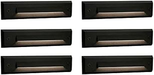 GKOLED 6-Pack Low Voltage 9-15V AC/DC LED Linear Step Lights, 2W Landscape Cutoff Stair Riser Light, Outdoor Waterproof Accent Lighting Fixtures, Die-cast Aluminum with Black Powder Coated Finish