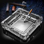 KUCEMO Ashtray ?Large Luxury Glass Ashtray for cigarettes cigars ?Big Ashtray for Smoker Outdoor Indoor Restaurant Decoration (7x7inch)