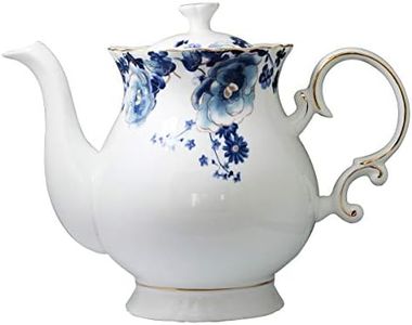 Jomop European Style Ceramic Flower Teapot Coffee Pot Water Pot Porcelain Gift Large 5.5 Cups (1, Blue and White)