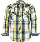 VENZULIA Men's Western Snap Shirt Long Sleeve Regular Fit Plaid Shirts, Ylwht, X-Large