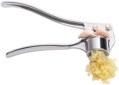 HomeWiz Garlic Crusher Presser | Manual Stainless Steel Garlic & Ginger Mincer | Multi-Function Curved Garlic Grinding & Slicing Tool for Kitchen | Portable & Easy to Clean (Silver) (HWGARCRUSHR1)