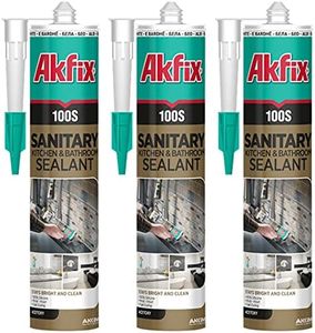 Akfix 100S RTV 100% Silicone Caulk Clear (3x10.1 fl.oz.) - Sanitary Applications, Waterproof & Low Odor Sealant for Kitchen and Bathroom, Bathtub, Shower, Sink - Anti Shrink Caulking | Clear, 3 Pack