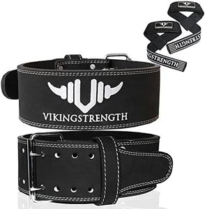 Vikingstrength Premium Weight Lifting Belt with Lifting Straps, Gym Weightlifting Belt for Men and Women, perfect for Squat, Powerlifting, Crossfit and Deadlifting (L)