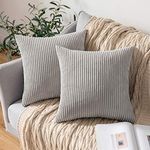 MIULEE Set of 2 Striped Corduroy Square Throw Pillow Case Soft Cushion Covers Sham Home for Sofa Couch/Bedroom Decorative Fluffy Large Pillowcases 16x16 Inch 40x40cm Light Grey