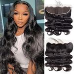 13x4 Lace Frontal Closure Body Wave Full Lace Frontal Ear to Ear Pre Plucked Lace Frontal Human Hair 100% Unprocessed Brazilian Virgin Human Hair 150% Density Remy Human Hair 14 Inch Natural Black