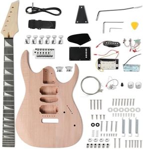 Ktaxon DIY Guitar Kit with Mahogany Body, Premium Fingerboard and Maple Neck, 6 String DIY electric Guitar Kit with Unique Design, Easy Installation and Full Equipment to Build Your Own Guitar (170)